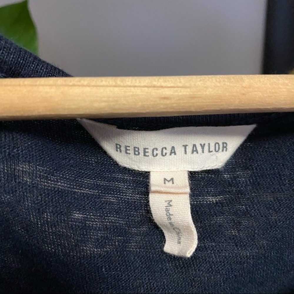 Rebecca Taylor navy blue sheer silk sleeve linen top - Picture 9 of 13